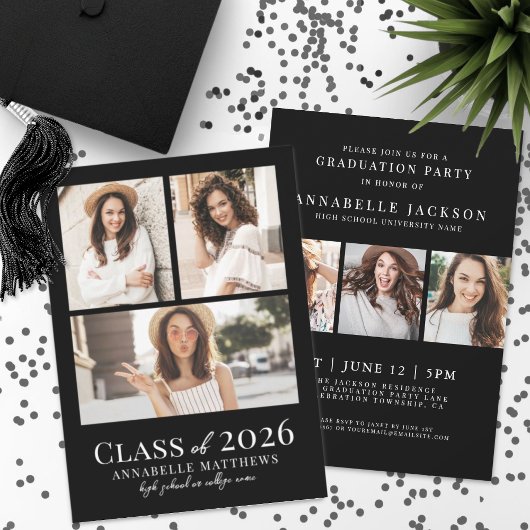 Black Photo Graduation Party Invitation Kaart