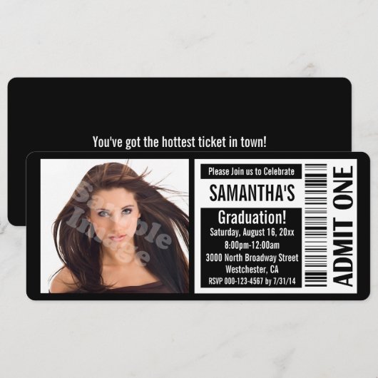 Black Photo Graduation Party Ticket-uitnodigingen Kaart (Voorkant / Achterkant)