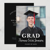Black Photo Graduation Party Uitnodiging (Voorkant / Achterkant)