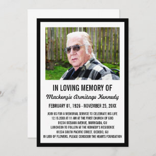 Black Photo Memorial Service of Funeral Invite Kaart