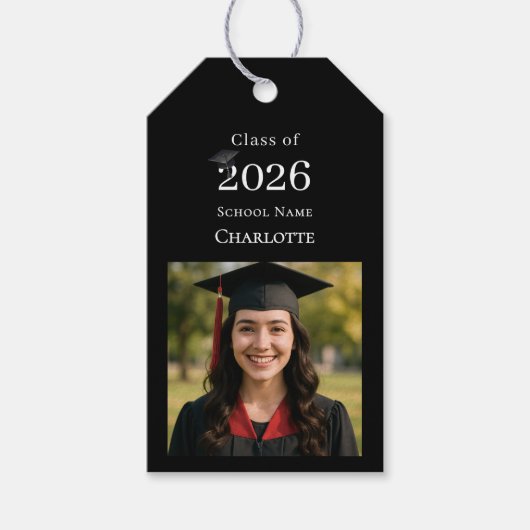 Black photo modern Graduation Party DIY Cadeaulabel (Voorkant)