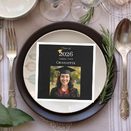 Black photo modern Graduation Party luncheon Servet
