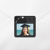 Black photo modern She Did it Graduation Party Vierkante Sticker