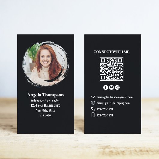 Black Photo QR Code Connect with Me Business Visitekaartje