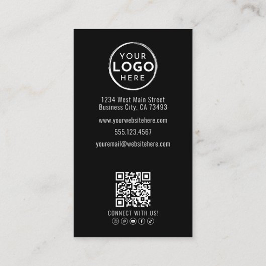 Black Photo QR Code Logo Vertical Visitekaartje (Achterkant)