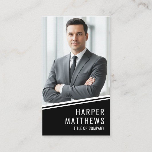 Black Photo QR Code Logo Vertical Visitekaartje (Voorkant)