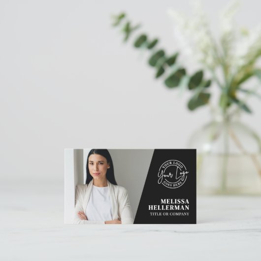 Black Photo QR Code Logo Visitekaartje (Staand voorkant)