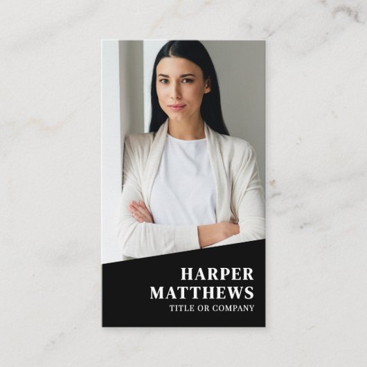 Black Photo QR Code Vertical Visitekaartje (Voorkant)