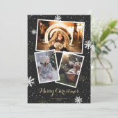 Black Photo Snowflakes Merry-kerstkaarten Feestdagenkaart (Staand voorkant)