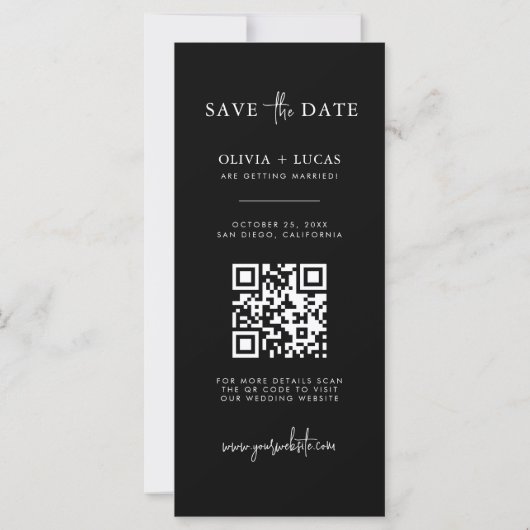Black Photo Strip Wedding QR Code Bewaar de datum (Achterkant)
