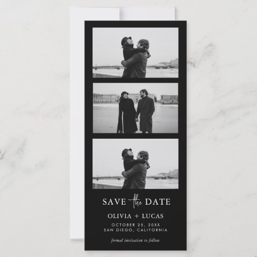 Black Photo Strip Wedding QR Code Bewaar de datum (Voorkant)