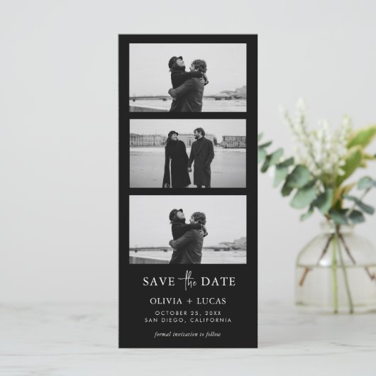 Black Photo Strip Wedding Save The Date (Staand voorkant)