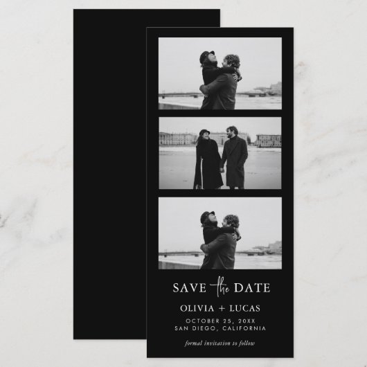 Black Photo Strip Wedding Save The Date (Voorkant / Achterkant)
