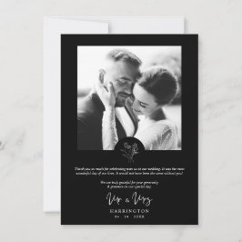 Black Photo Typography MR & MRS Wedding Bouquet Bedankkaart