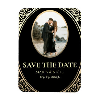 Black Photo Wedding Save the Date Invitation Magne Magneet