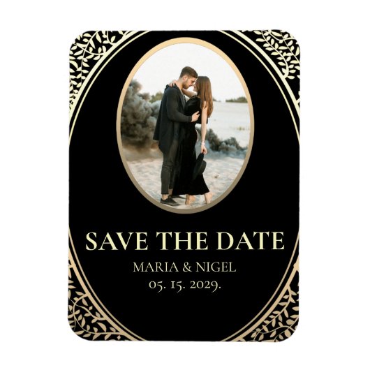 Black Photo Wedding Save the Date Invitation Magne Magneet (Verticaal)