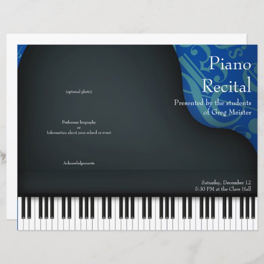 Black Piano on Blue Folded Overweging Programme (Voorkant / Achterkant)