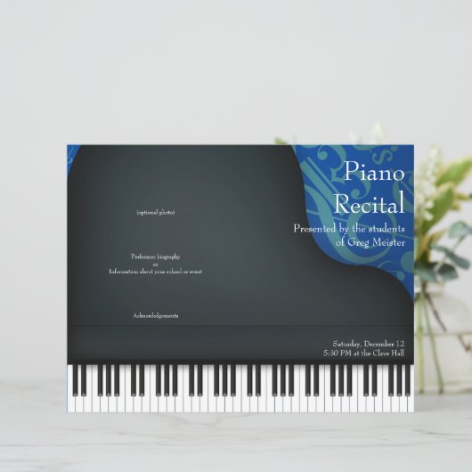 Black Piano on Blue Folded Overweging Programme (Staand voorkant)