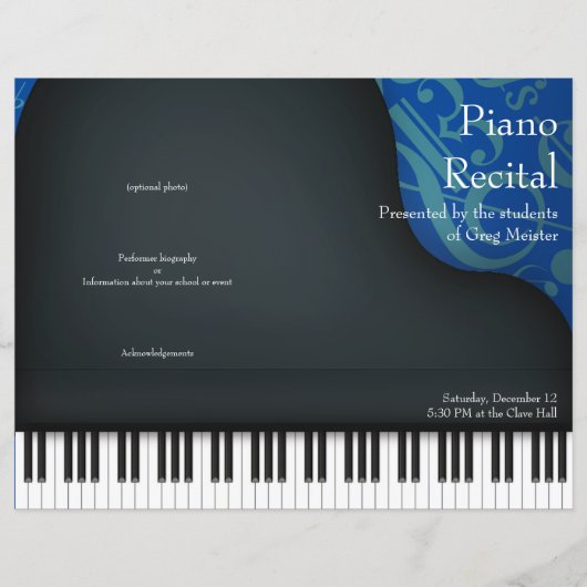 Black Piano on Blue Folded Overweging Programme (Voorkant)