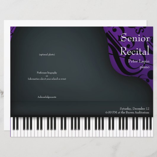 Black Piano on Paars Folded Overweging Programme (Voorkant / Achterkant)