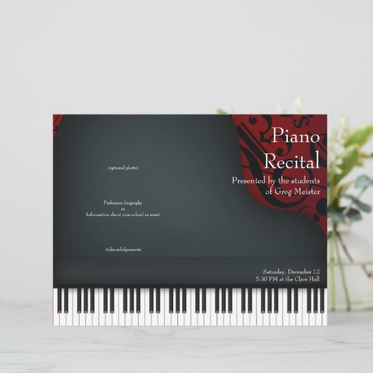 Black Piano on Red Folded Overweging Programme (Staand voorkant)