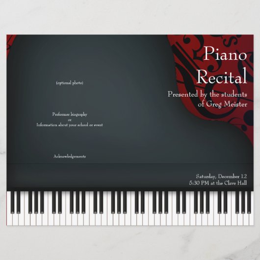 Black Piano on Red Folded Overweging Programme (Voorkant)