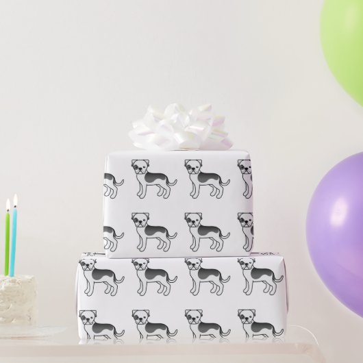 Black Piebald American Bulldog Cartoon Dog Pattern Cadeaupapier (Feestgeschenken)