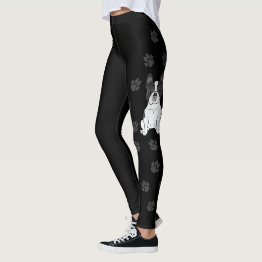 Black Piebald French Bulldog / Frenchie Dog & Paws Leggings (Links)