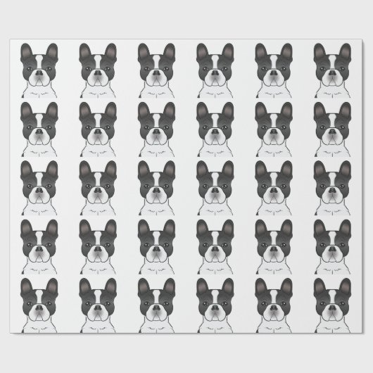 Black Piebald French Bulldog / Frenchie Pattern Cadeaupapier (Vlak)