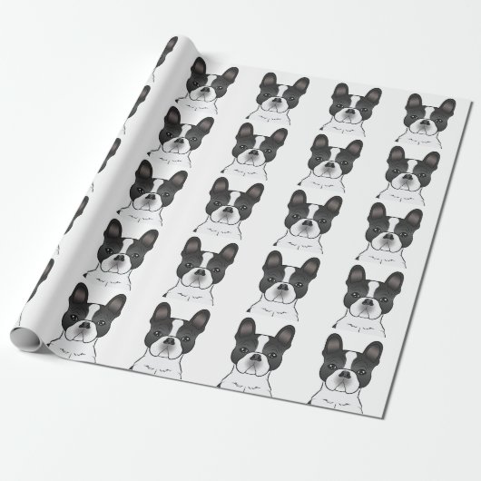 Black Piebald French Bulldog / Frenchie Pattern Cadeaupapier (Uitgerold)