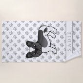 Black Pied French Bulldog Cute Cartoon Dog & Name Strandlaken (Voorkant)