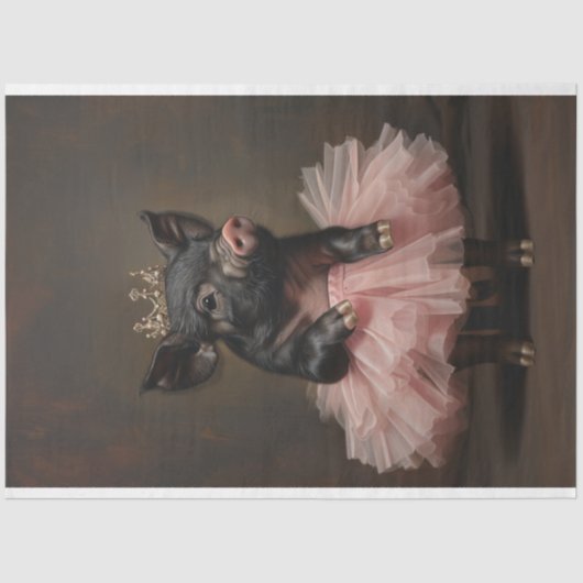 Black Pig Pink Tutu & Crown Decoupage Tissuepapier (Voorkant)