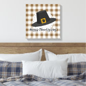 Black Pilgrim Hat on Brown Plaid - Thanksgiving Canvas Afdruk (Insitu (Slaapkamer))