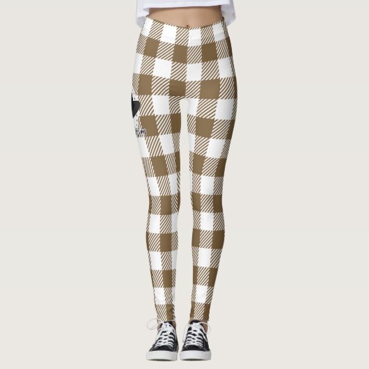 Black Pilgrim Hat on Brown Plaid - Thanksgiving Leggings (Voorkant)