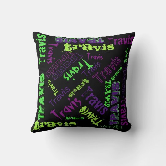Black Pillow Neon Green Violet Paarse naam Collage Kussen (Achterkant)