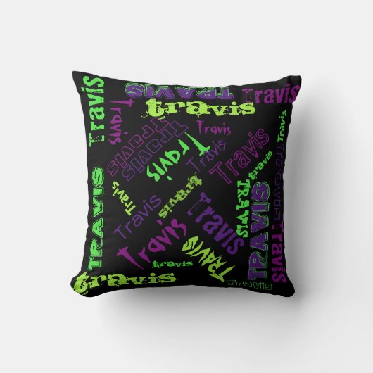 Black Pillow Neon Green Violet Paarse naam Collage Kussen (Voorkant)