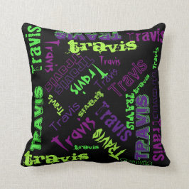 Black Pillow Neon Green Violet Paarse naam Collage Kussen