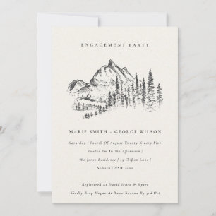 Black Pine Wood Mountain Sketch Wedding Verloving Kaart
