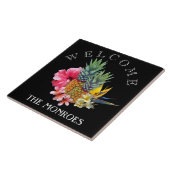 Black Pineapple Welcome Sign Familienaam Tegeltje (Zijkant)