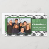 Black Pines Damask Green Trim Merry Kerstmis Feestdagenkaart (Voorkant / Achterkant)