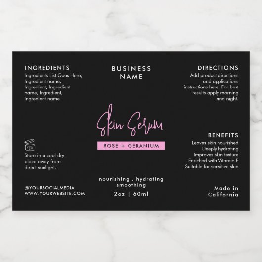 Black & Pink 2 OZ druppelfles Waterdichte sticker (Enkel label)