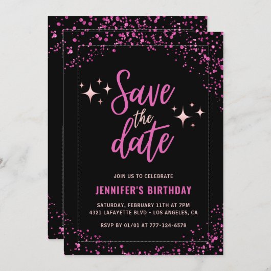Black Pink 43e verjaardag uitnodiging Bewaar de da (Voorkant / Achterkant)