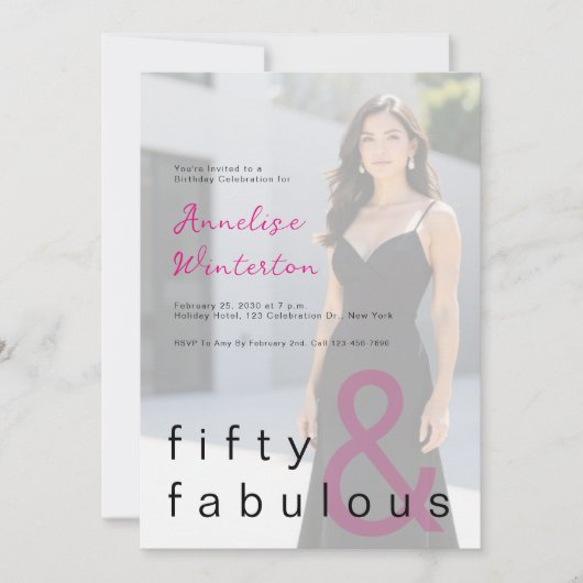 Black Pink 50 and Fabulous 50th Birthday Party Kaart (Voorkant)