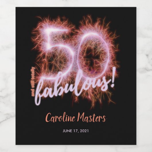 Black Pink 50 & nog steeds Fabulous 50th Birthday  Wijn Etiket (Enkel label)