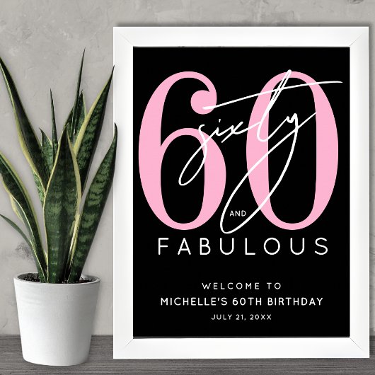 Black Pink 60e Verjaardag Welkomstbord Poster