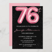 Black Pink 76e verjaardag uitnodigingen Balloon Gl (Voorkant / Achterkant)