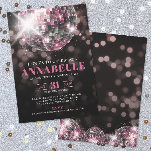 Black Pink Adult 50th Birthday Party Kaart