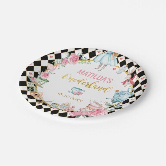 Black Pink Alice in Wonderland 1e verjaardagsfeest Papieren Bordje (Gekanteld)