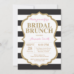 Black Pink and Gold Bridal Brunch Invitation Kaart