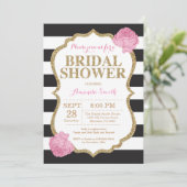 Black Pink and Gold Bridal Shower Invitation Kaart (Staand voorkant)